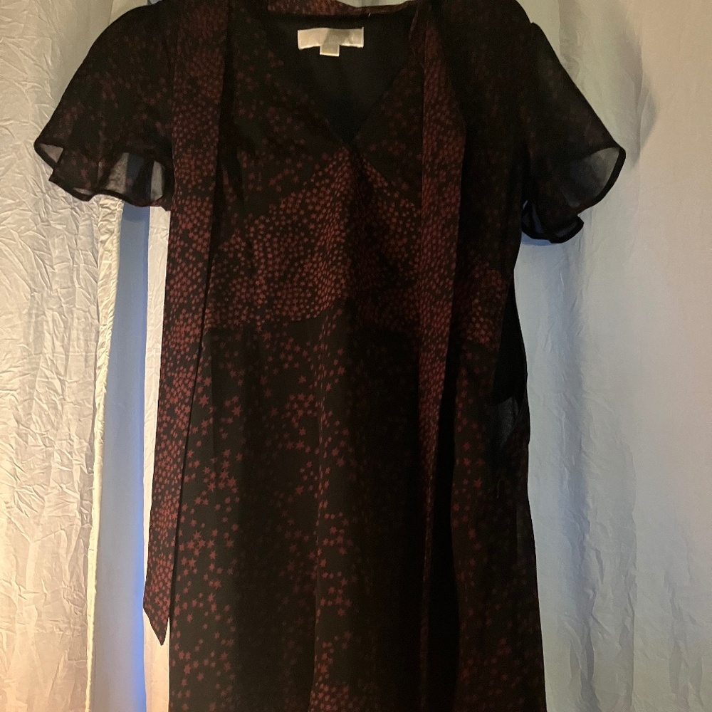 Micheal Kors- Midi Black & Red dress with scarf